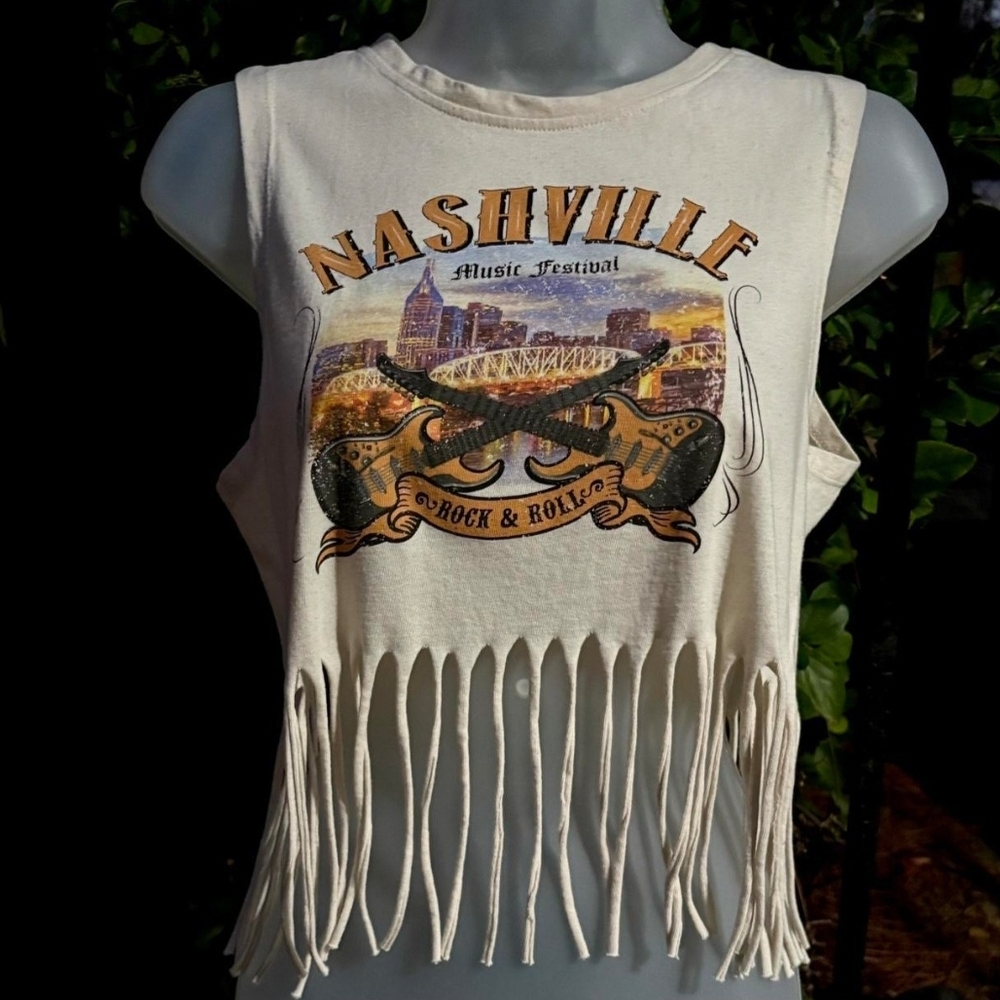 Nashville Music Festival Fringe Tank Top - Cream